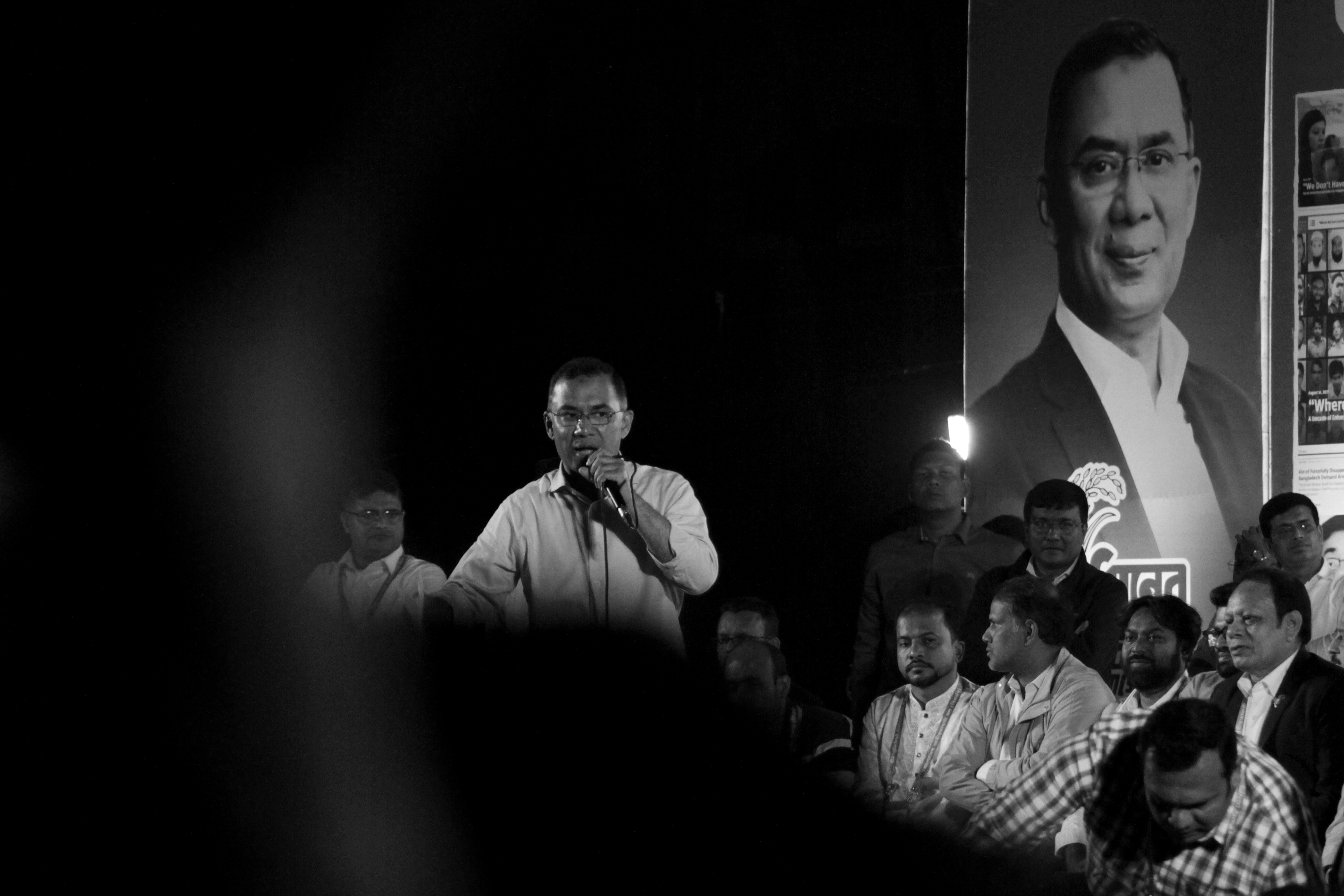 BNP leader Tarique Rahman, the frontrunner for the Prime Ministerial office, speaking to supporters in Mirpur, Dhaka, on February 8, 2026. 